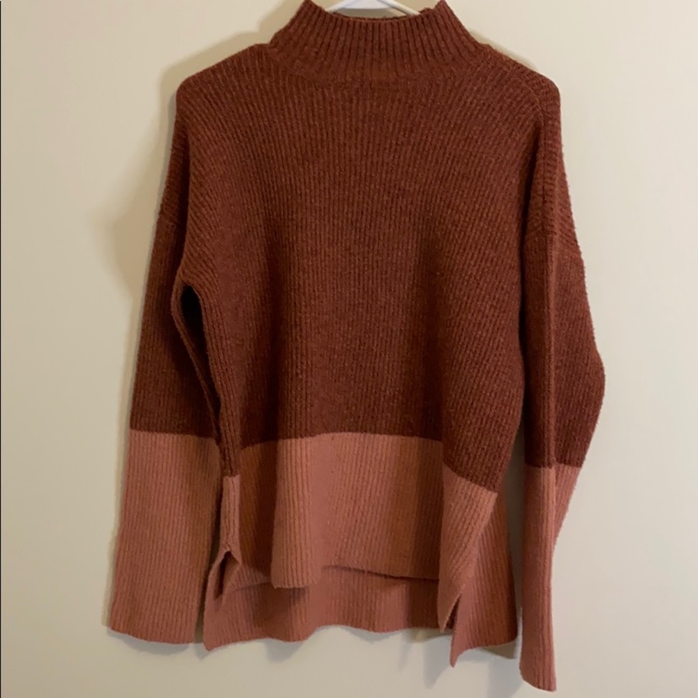 Olive & Oak Red Pink Colorblock Turtleneck Sweater - Picture 1 of 5